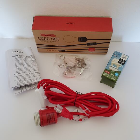 West Elm Plug-In Pendant Cord Set Red Swag Pendant Light Kit 15 ft New - Picture 13 of 16